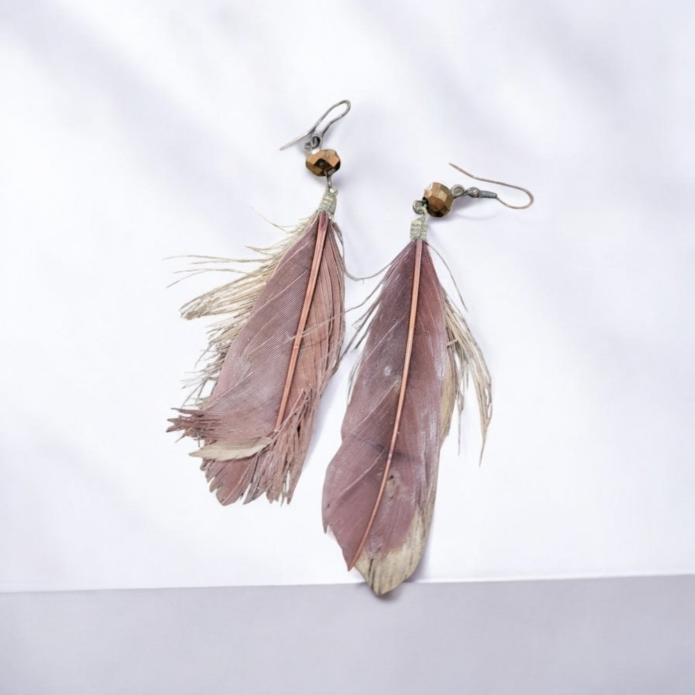 Pair of Brown feather earrings